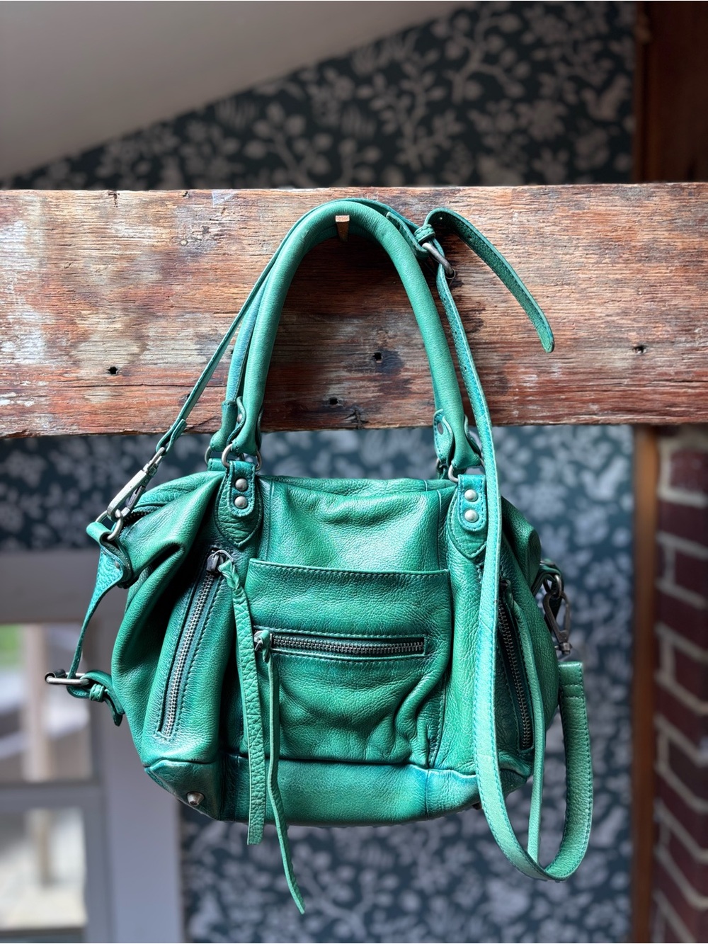 Free People Baby Emerson Bag Teal Green Leather Crossbody Satchel